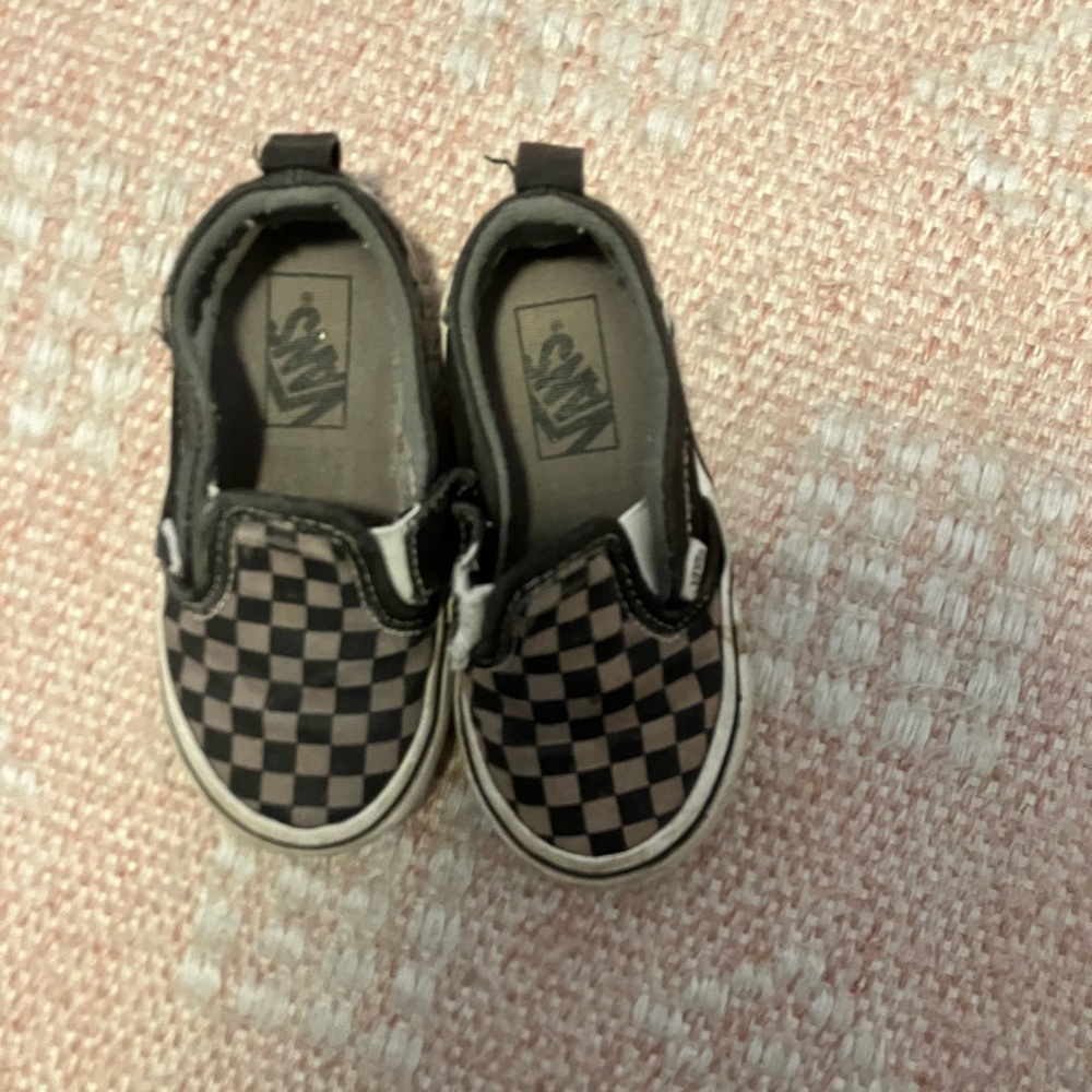 Vans Kids Classic Slip-On Checkerboard Shoes - Black/Gray Size 8
